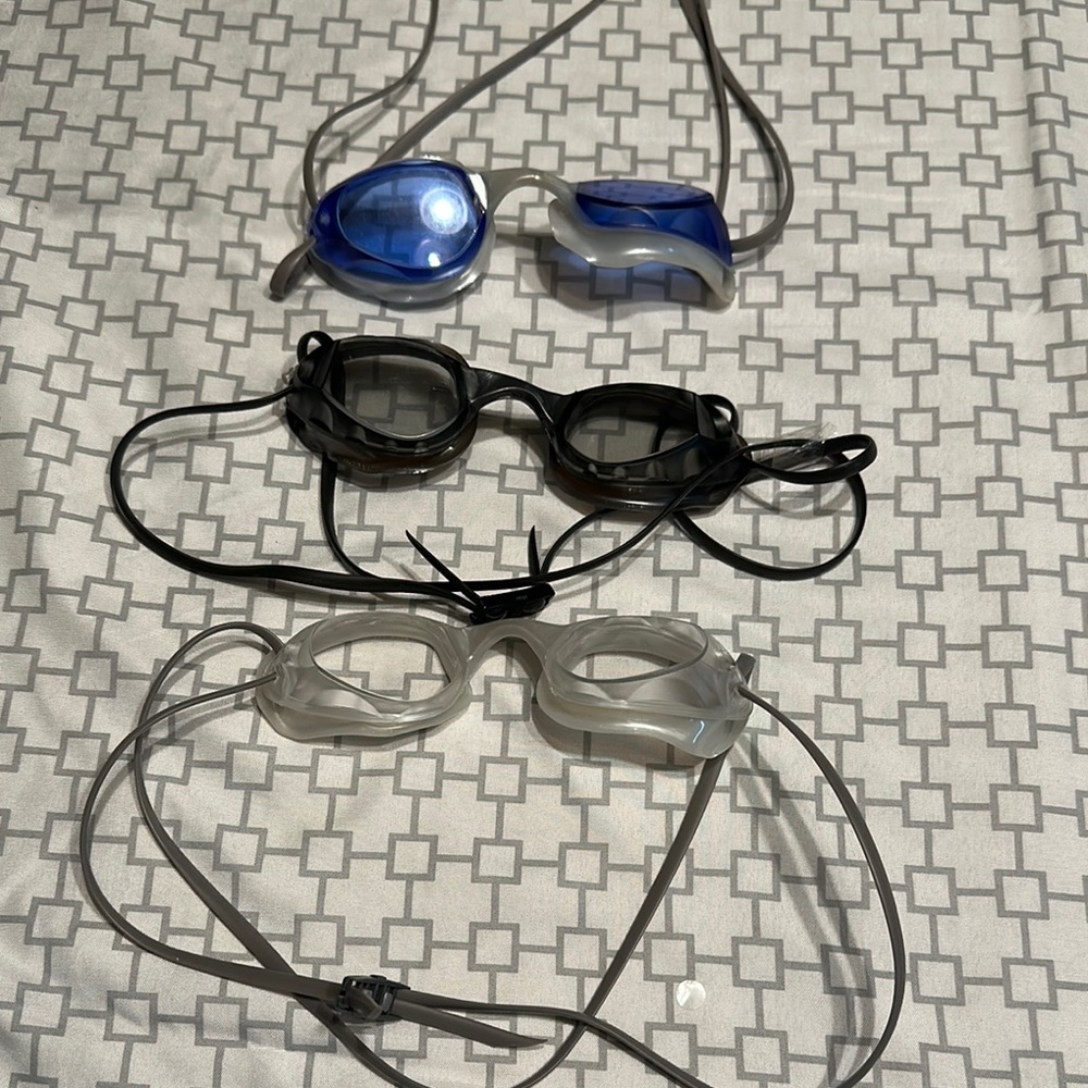 Set of Three Swim Goggles - Blue, Black, and Clear